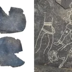 Ardósia de 2.500 anos contendo desenhos de cenas de batalha e paleoalfabeto descoberta na Espanha