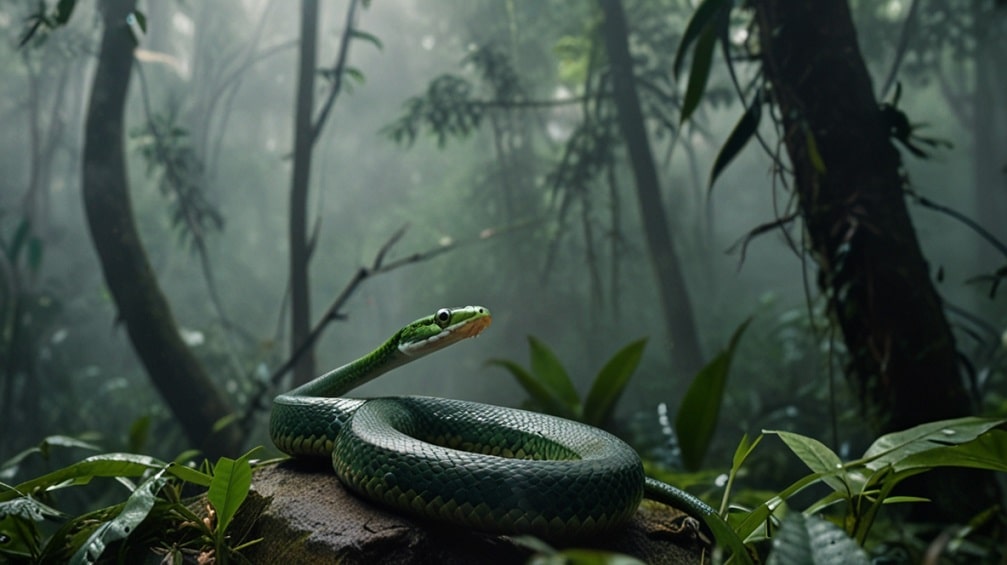 cobra verde em uma floresta