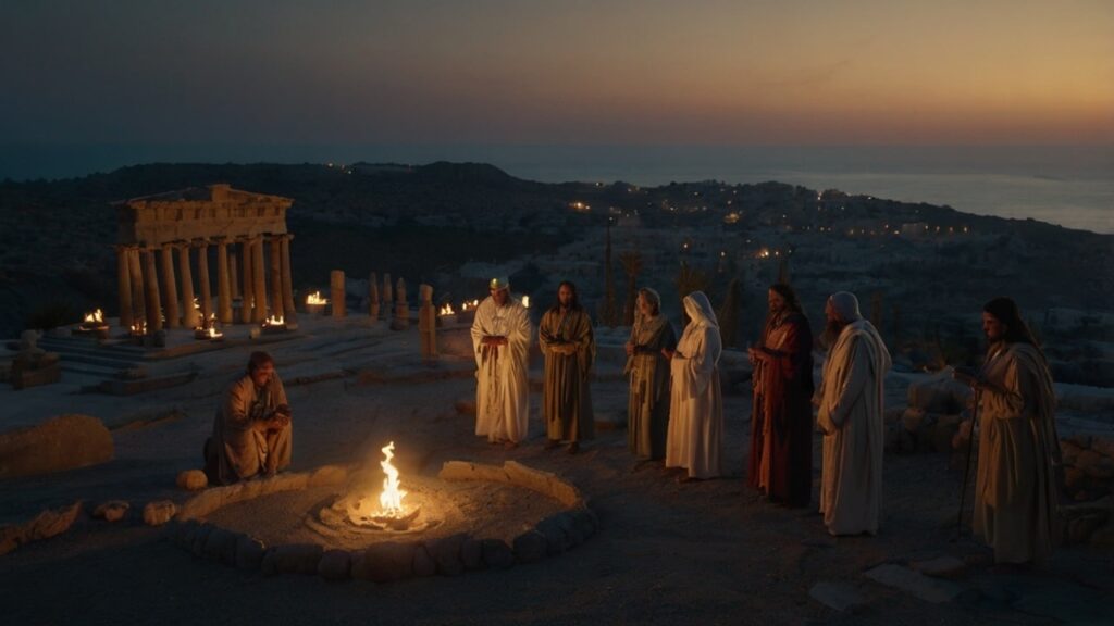 ilustração de ritual fenício feita com IA