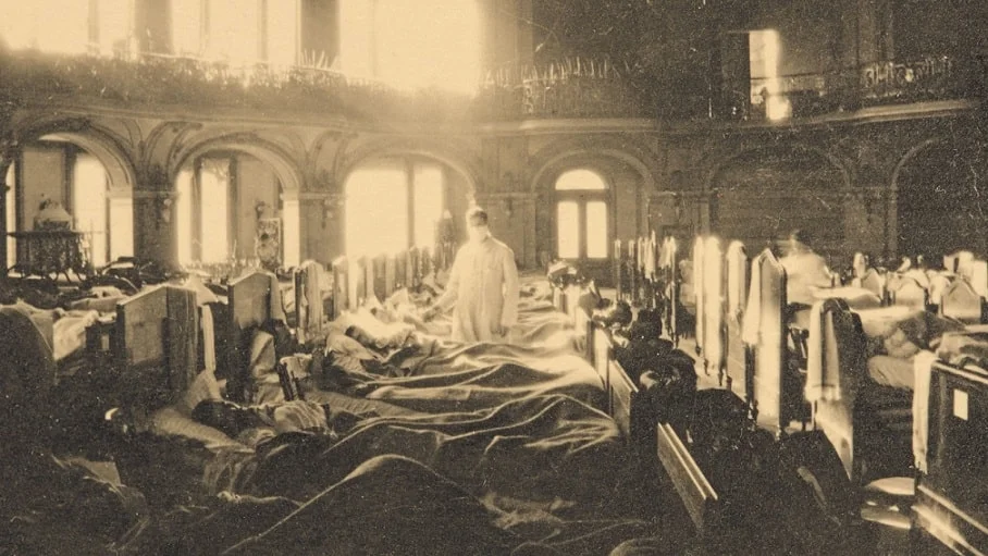 Hospital de emergência em Tonhalle, em Zurique, durante a chamada “gripe espanhola” em novembro de 1918