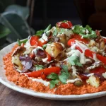 Batatas amassadas crocantes com molho romesco