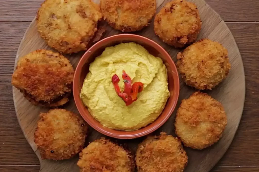 Anéis de cebola com falafel