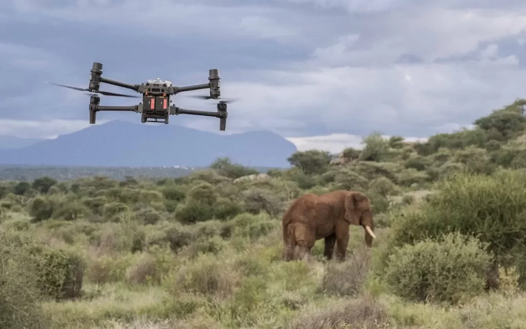 Drone em uso na Reserva Nacional de Samburu. 