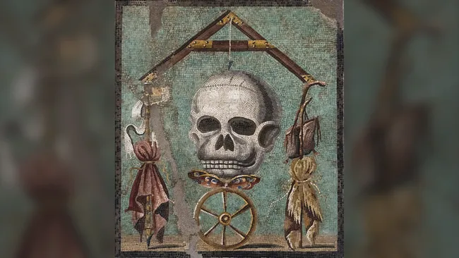 Um mosaico que retrata o efeito nivelador da morte foi descoberto em Pompeia. 
