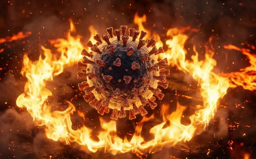 Vírus cercado por fogo