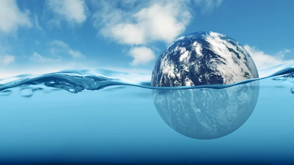 Planeta Terra boiando no oceano