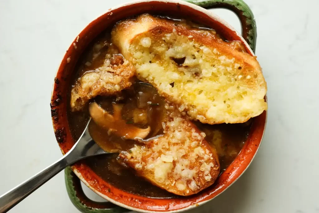 Sopa francesa de cebola e shiitake