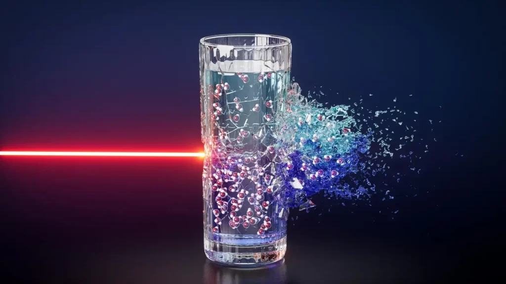 Laser atingindo um copo de água