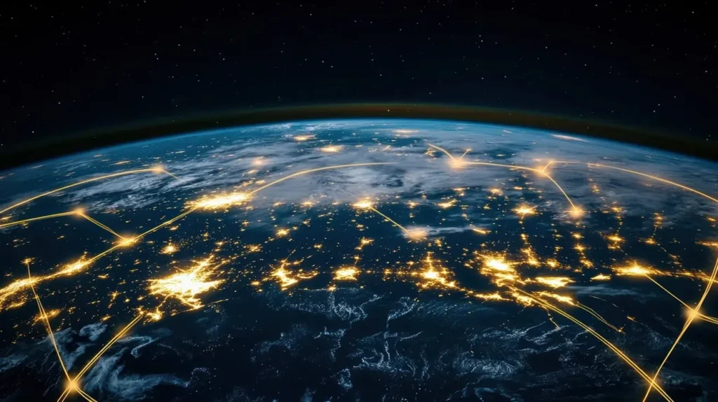 Arte da Terra vista do espaçocom redes de energia