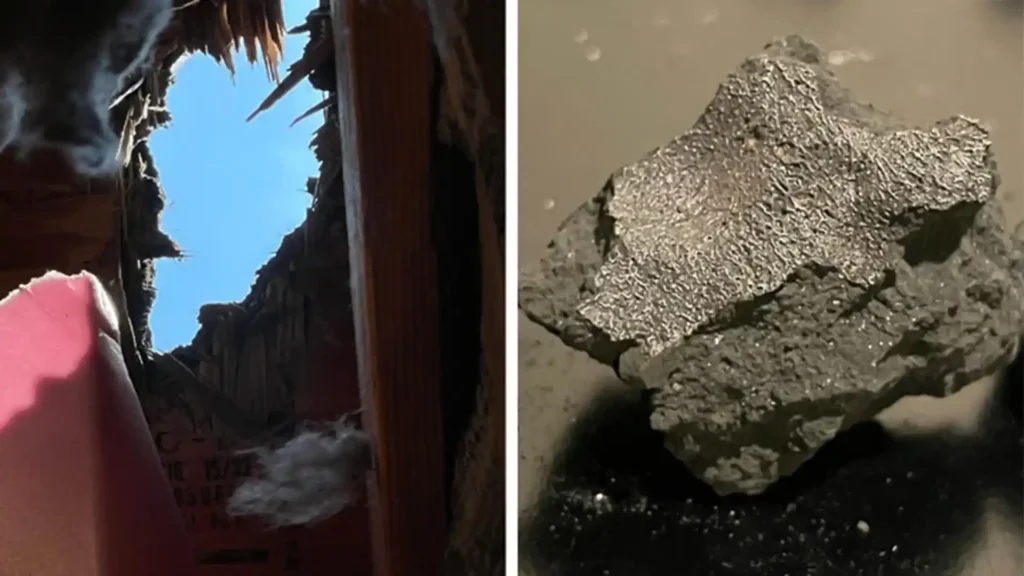 Local de impacto e um fragmento do meteorito Hillsborough.