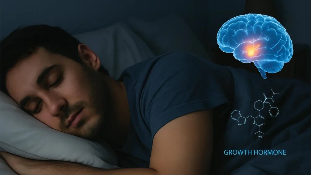 Pesquisadores identificaram o circuito cerebral que liga o sono profundo à liberação do hormônio do crescimento, revelando como os dois se regulam mutuamente. O circuito de feedback recém-descoberto ajuda a explicar por que a má qualidade do sono pode interferir no crescimento, na recuperação muscular, no metabolismo da gordura e na função cerebral. 